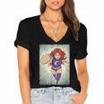 The Crimson Crescent 90s Retro Comic Book Superheroine Art Women's Jersey Short Sleeve Deep V-Neck Tshirt The Crimson Crescent 90s Retro Comic Book Superheroine Art Women's Jersey Short Sleeve Deep V-Neck Tshirt