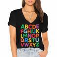 Cute ABCs Shirt Alphabet Colorful Letters Reading Books Kids Women's Jersey Short Sleeve Deep V-Neck Tshirt