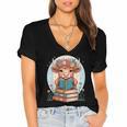 Cute Baby Highland Cow Reading Book Bookworm For Men Women Women's Jersey Short Sleeve Deep V-Neck Tshirt Cute Baby Highland Cow Reading Book Bookworm For Men Women Women's Jersey Short Sleeve Deep V-Neck Tshirt
