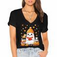 Cute Beanie Ghost Bookworm Cozy Book Reading Halloween Women's Jersey Short Sleeve Deep V-Neck Tshirt Cute Beanie Ghost Bookworm Cozy Book Reading Halloween Women's Jersey Short Sleeve Deep V-Neck Tshirt