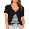 Cute Bookmas Christmas Book Tree Book Lover Teacher Women's Jersey Short Sleeve Deep V-Neck Tshirt