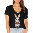 Cute Bookworm Bunny Reading For Kids And Teachers Women's Jersey Short Sleeve Deep V-Neck Tshirt Cute Bookworm Bunny Reading For Kids And Teachers Women's Jersey Short Sleeve Deep V-Neck Tshirt