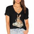 Cute Bunny Reading Book Glasses Bookworm Women's Jersey Short Sleeve Deep V-Neck Tshirt