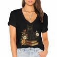 Cute Cat Book Flowers Women's Jersey Short Sleeve Deep V-Neck Tshirt Cute Cat Book Flowers Women's Jersey Short Sleeve Deep V-Neck Tshirt