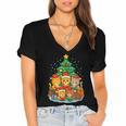 Cute Cats Reading Books Christmas Tree Women's Jersey Short Sleeve Deep V-Neck Tshirt