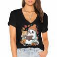Cute Cozy Ghost Reading With Cat Book Lover Autumn Fall Women's Jersey Short Sleeve Deep V-Neck Tshirt Cute Cozy Ghost Reading With Cat Book Lover Autumn Fall Women's Jersey Short Sleeve Deep V-Neck Tshirt