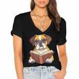Cute Dog Boxer Reading Book Women's Jersey Short Sleeve Deep V-Neck Tshirt Cute Dog Boxer Reading Book Women's Jersey Short Sleeve Deep V-Neck Tshirt