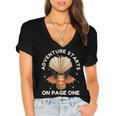 Cute Dragon Book Hot Air Balloon Adventure Fantasy Reading Women's Jersey Short Sleeve Deep V-Neck Tshirt