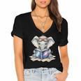 Cute Elephant Reading Universe Book Women's Jersey Short Sleeve Deep V-Neck Tshirt