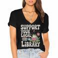 Cute Frog Support Your Local Library Librarian Book Lover Women's Jersey Short Sleeve Deep V-Neck Tshirt Cute Frog Support Your Local Library Librarian Book Lover Women's Jersey Short Sleeve Deep V-Neck Tshirt