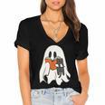 Cute Ghost Cat Reading Book Spooky Season Halloween Costume Women's Jersey Short Sleeve Deep V-Neck Tshirt Cute Ghost Cat Reading Book Spooky Season Halloween Costume Women's Jersey Short Sleeve Deep V-Neck Tshirt