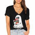 Cute Ghost Holding Books Bookish Christmas Women's Jersey Short Sleeve Deep V-Neck Tshirt
