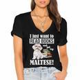 Cute Glasses Read Books & Pet My Maltese Lover Women's Jersey Short Sleeve Deep V-Neck Tshirt