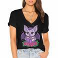 Cute Pastel Goth Bat Reading Book Women's Jersey Short Sleeve Deep V-Neck Tshirt Cute Pastel Goth Bat Reading Book Women's Jersey Short Sleeve Deep V-Neck Tshirt