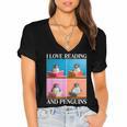 Cute Penguin Reading Book School Librarian Teacher Student Women's Jersey Short Sleeve Deep V-Neck Tshirt
