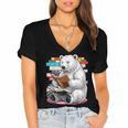 Cute Polar Bear Is Reading a Book Reading Polar Bear Women's Jersey Short Sleeve Deep V-Neck Tshirt