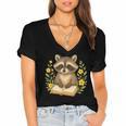 Cute Raccoon Reading Book Flowers Floral Women's Jersey Short Sleeve Deep V-Neck Tshirt Cute Raccoon Reading Book Flowers Floral Women's Jersey Short Sleeve Deep V-Neck Tshirt