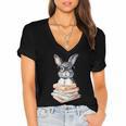 Cute Reading Bunny With Glasses Books Reader Book Bookworm Women's Jersey Short Sleeve Deep V-Neck Tshirt Cute Reading Bunny With Glasses Books Reader Book Bookworm Women's Jersey Short Sleeve Deep V-Neck Tshirt