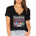 Cute Reading With My Gnomies Gnome Book Bookworm Lover Women's Jersey Short Sleeve Deep V-Neck Tshirt