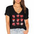 Cute Reading Hearts Valentine Day Book Lover Teacher Student Women's Jersey Short Sleeve Deep V-Neck Tshirt