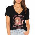 Cute Reading Outfit Book Lover Tee For Women Who Read Women's Jersey Short Sleeve Deep V-Neck Tshirt