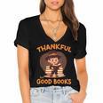 Cute Thanksgiving Teacher Librarian Thankful Reading Books Women's Jersey Short Sleeve Deep V-Neck Tshirt