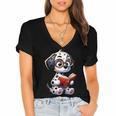 Dalmatian Reading a Book Dog Women's Jersey Short Sleeve Deep V-Neck Tshirt
