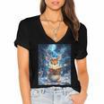Deer Reads Book Women Girls Reindeer Women's Jersey Short Sleeve Deep V-Neck Tshirt