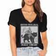 Defend Your Local Library Knight Cat Rider Book Lover Women's Jersey Short Sleeve Deep V-Neck Tshirt