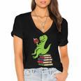 Dino Reading Read Reading Librarian Book Men Boys Kids Women's Jersey Short Sleeve Deep V-Neck Tshirt