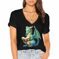 Dragon With Book Women's Jersey Short Sleeve Deep V-Neck Tshirt