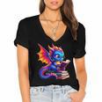 Dragon Reading a Book Bookworm Book Lover Women's Jersey Short Sleeve Deep V-Neck Tshirt