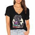 Dragon Reading A Book Cute Bookworm Book Lover Women's Jersey Short Sleeve Deep V-Neck Tshirt