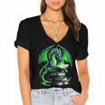 Dragon Reading Books Bookworm Women's Jersey Short Sleeve Deep V-Neck Tshirt