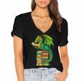 Dragon Reading Books Matching Bookworm Readers Librarian Women's Jersey Short Sleeve Deep V-Neck Tshirt