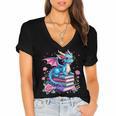 Dragons And Books Dragon Reading Book Lover Girl Bookworm Women's Jersey Short Sleeve Deep V-Neck Tshirt