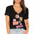 Dungeon Crawler Carl Colorful Sticker Collage LitRPG Book Women's Jersey Short Sleeve Deep V-Neck Tshirt Dungeon Crawler Carl Colorful Sticker Collage LitRPG Book Women's Jersey Short Sleeve Deep V-Neck Tshirt