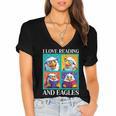 Eagle Love Reading And Eagles Child Book Lover Women's Jersey Short Sleeve Deep V-Neck Tshirt