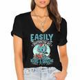 Easily Distracted By Books And Dragons Nerds Women's Jersey Short Sleeve Deep V-Neck Tshirt