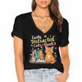 Easily Distracted By Cats And Books Book & Cat Lover Women's Jersey Short Sleeve Deep V-Neck Tshirt Easily Distracted By Cats And Books Book & Cat Lover Women's Jersey Short Sleeve Deep V-Neck Tshirt