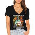 Easily Distracted By Dragons Books Cats Fantasy Book Lover Women's Jersey Short Sleeve Deep V-Neck Tshirt Easily Distracted By Dragons Books Cats Fantasy Book Lover Women's Jersey Short Sleeve Deep V-Neck Tshirt
