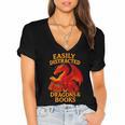 Easily Distracted By Dragons And Books Reading Women's Jersey Short Sleeve Deep V-Neck Tshirt