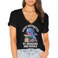 Easily Distracted By Dragons And Books Women's Jersey Short Sleeve Deep V-Neck Tshirt