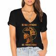 Education Is Freedom Teacher Book Black History Month Women's Jersey Short Sleeve Deep V-Neck Tshirt