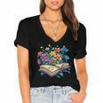 Enchanted Open Book With Blooming Flowers Women's Jersey Short Sleeve Deep V-Neck Tshirt Enchanted Open Book With Blooming Flowers Women's Jersey Short Sleeve Deep V-Neck Tshirt