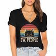 Ew People Retro Vintage Anti Social Cat Introvert Women's Jersey Short Sleeve Deep V-Neck Tshirt