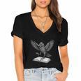 F-Caw-F Crow Book Lovers Vintage Bookish Bird Women's Jersey Short Sleeve Deep V-Neck Tshirt