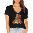 Fall Book Vintage Turkey Thanksgiving Reading Book Lovers Women's Jersey Short Sleeve Deep V-Neck Tshirt