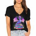 Fantasy Dragon Reading Books Bookworm Women's Jersey Short Sleeve Deep V-Neck Tshirt Fantasy Dragon Reading Books Bookworm Women's Jersey Short Sleeve Deep V-Neck Tshirt