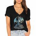 Fantasy Dragon Reading Magical Book Lover Halloween Vibes Women's Jersey Short Sleeve Deep V-Neck Tshirt
